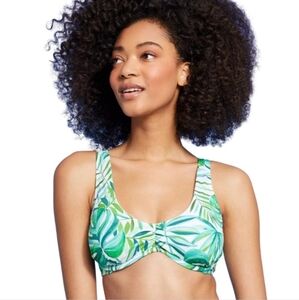 Women's Underwire Bralette Bikini Top - Shade & Shore Green Leaf Print 32B